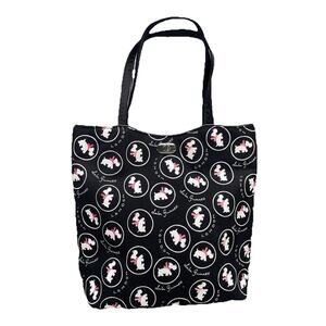 VTG Lulu Guiness Black Tote Canvas Bag Purse Terrier Dog Pattern Red Scarf READ